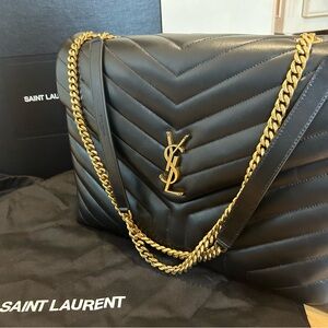 YSL MEDIUM LOULOU BAG WITH GOLD HARDWARE